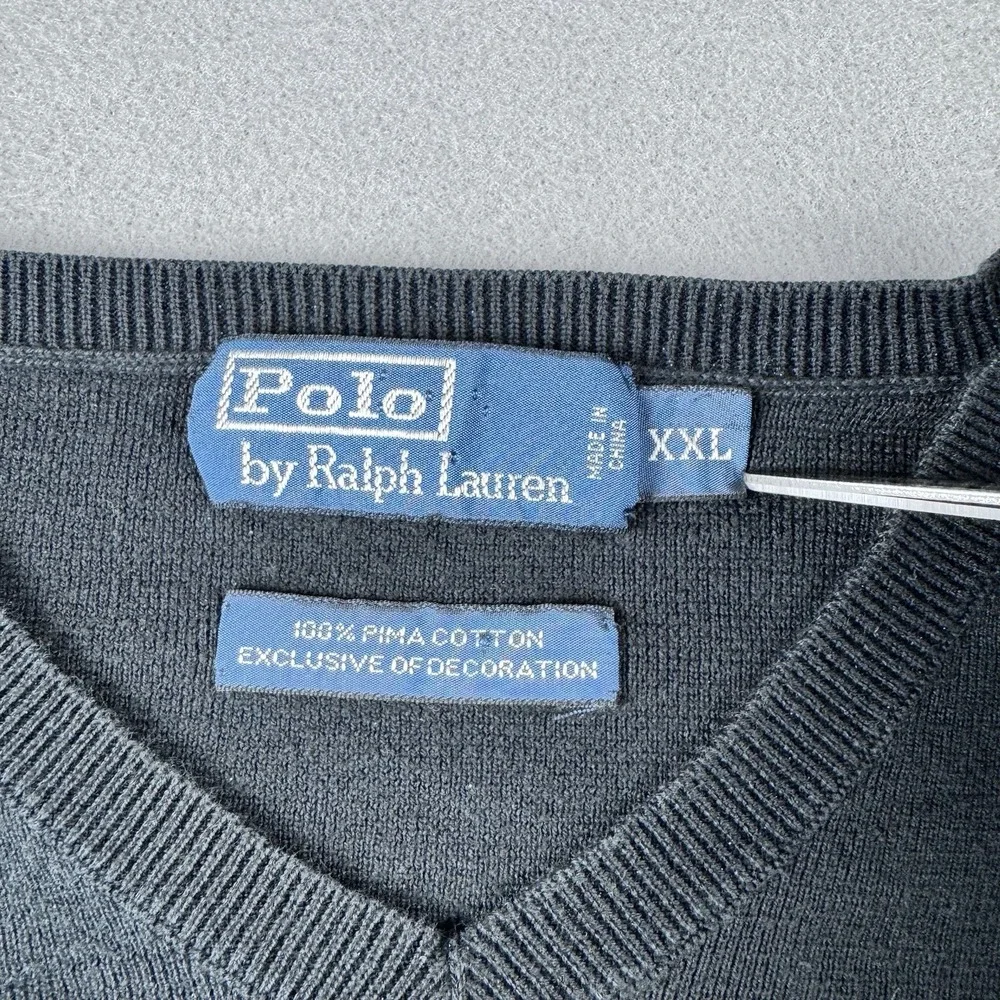 Vintage Polo Ralph Lauren Pima Cotton Sweater Men XXL Black V-Neck Pullover
